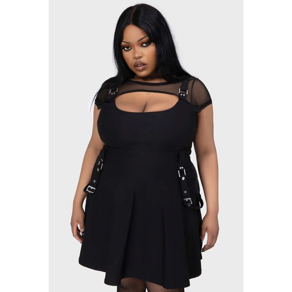 Killstar Counter Culture Skater Dress Black Mesh Harness Goth Large NWT